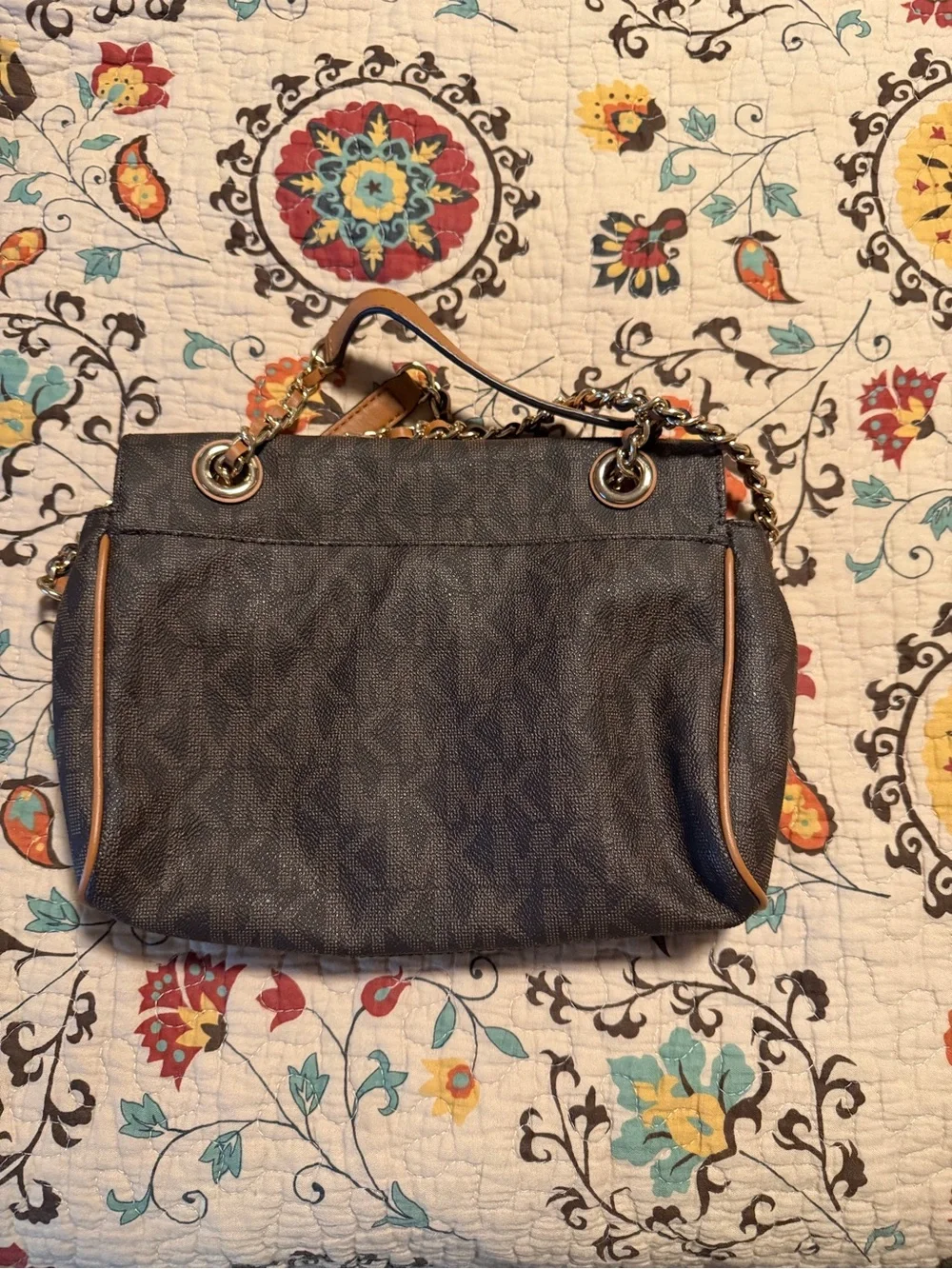 Michael Kors Dark Brown Logo Crossbody with Gold Chain Strap